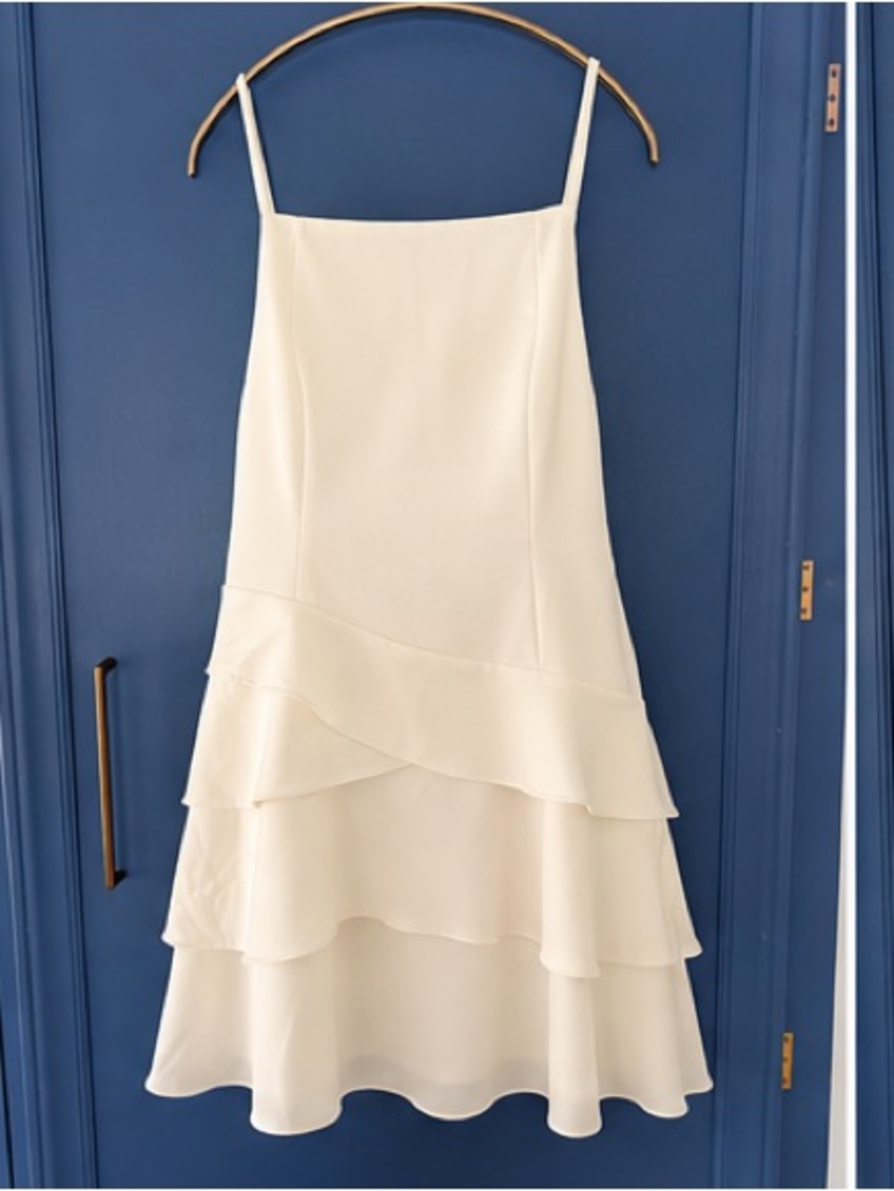 Cream Layered Spaghetti-Strap Cape Dress